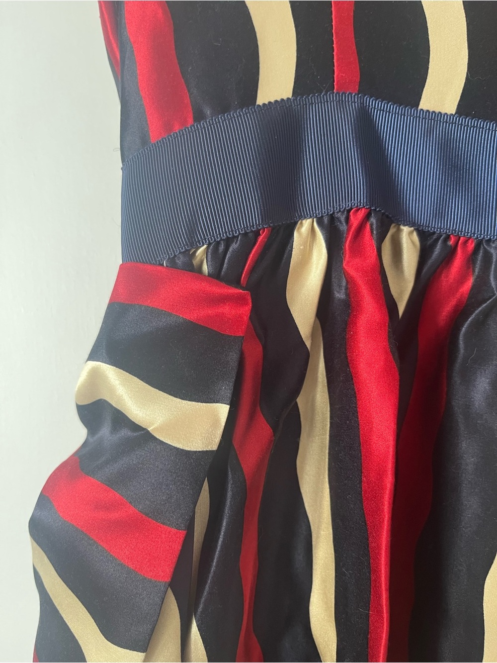 Marc Jacobs Red, Black & Cream Striped Midi Dress with Bow Detail - Picture 4 of 5